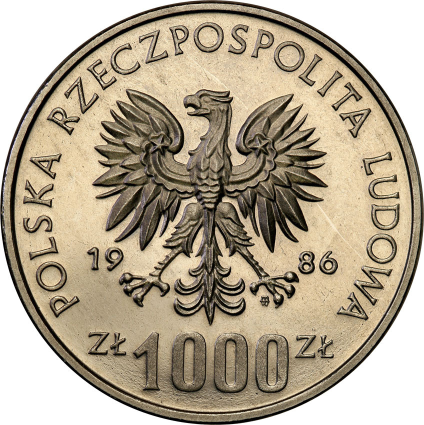 PRL. PRÓBA Nikiel 1000 złotych 1986 Pomoc Szkole